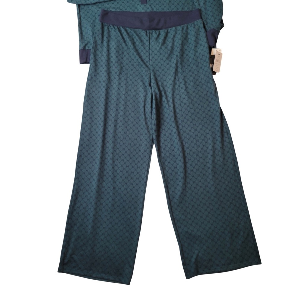 DKNY Womens Teal Logo Print Henley Top and Wide Leg Pajama Set XL New Lounge - Picture 7 of 16